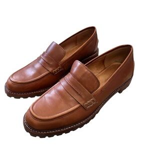 Madewell Womens Corinne Lugsole Loafer Size 9 Maple Tan Leather Slip On Shoe